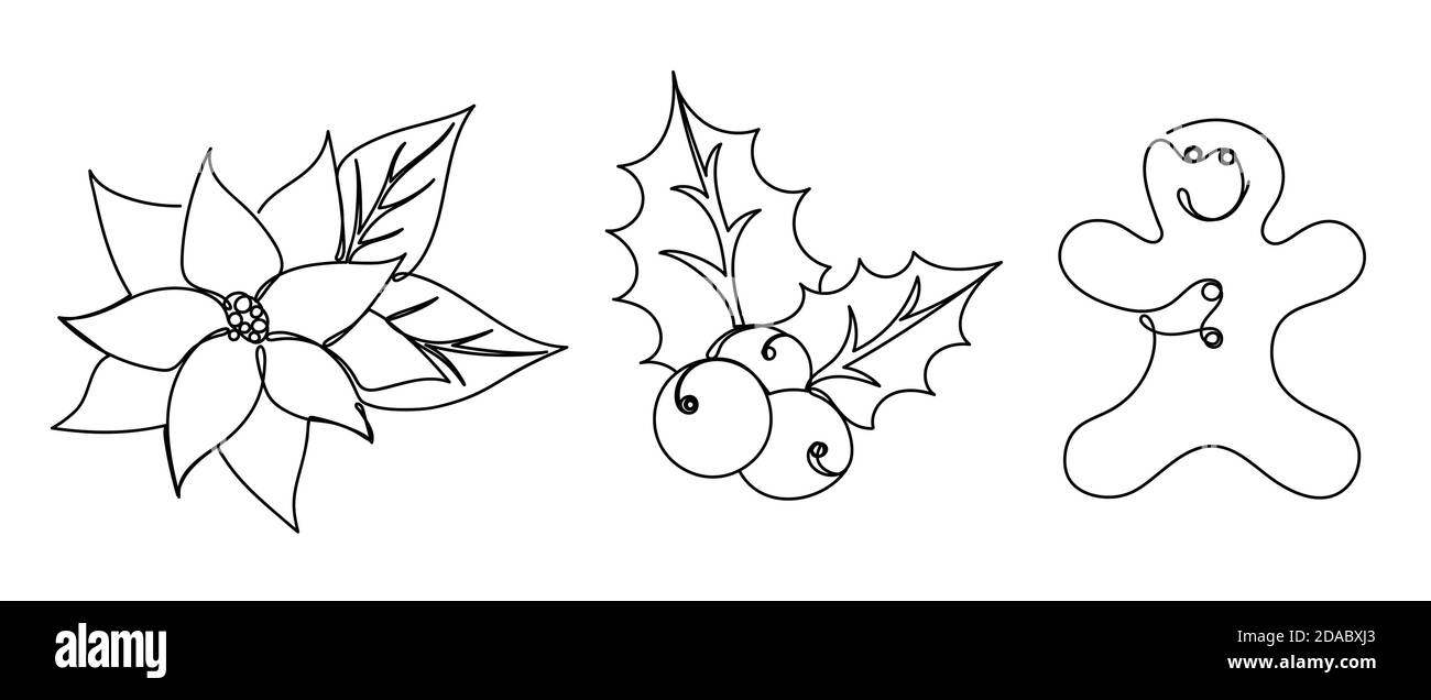 Ensemble de détails de noël dans un style linéaire. Illustration de Vecteur