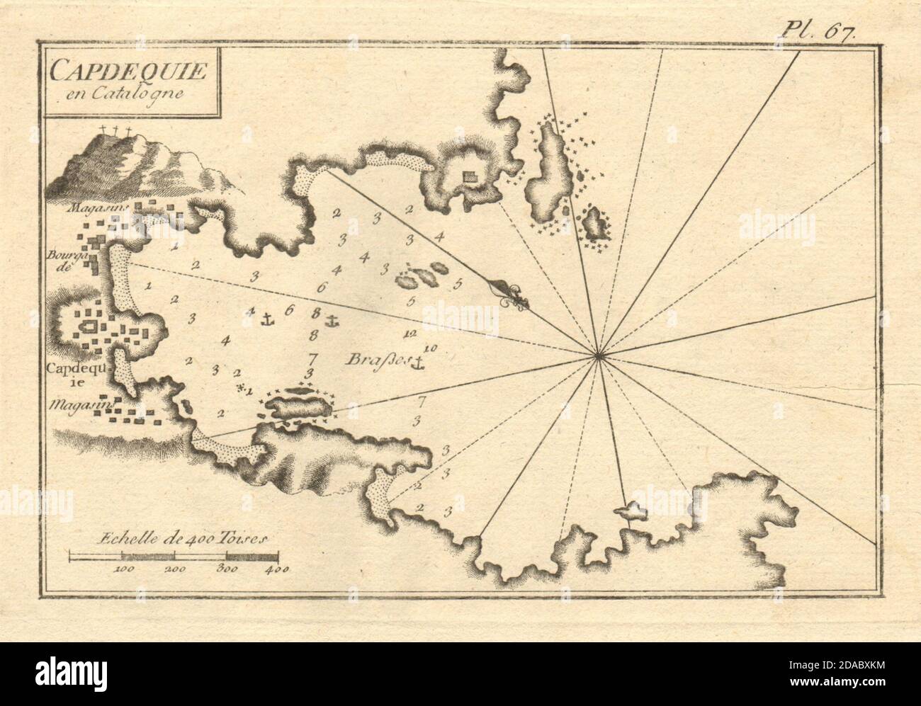 Capdequie en Catalogne. Le port de Cadaques. Catalogne, Espagne. Carte ROUX 1804 Banque D'Images