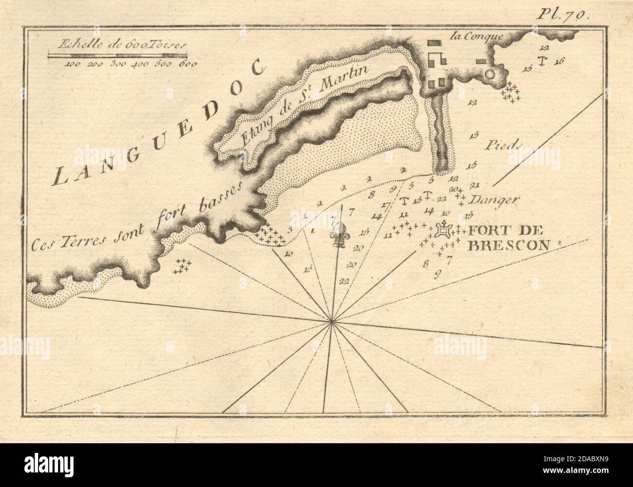 Fort de Brescon/Brescou. Etang de Saint-Martin. Cap d'Agde. Hérault. Carte ROUX 1804 Banque D'Images