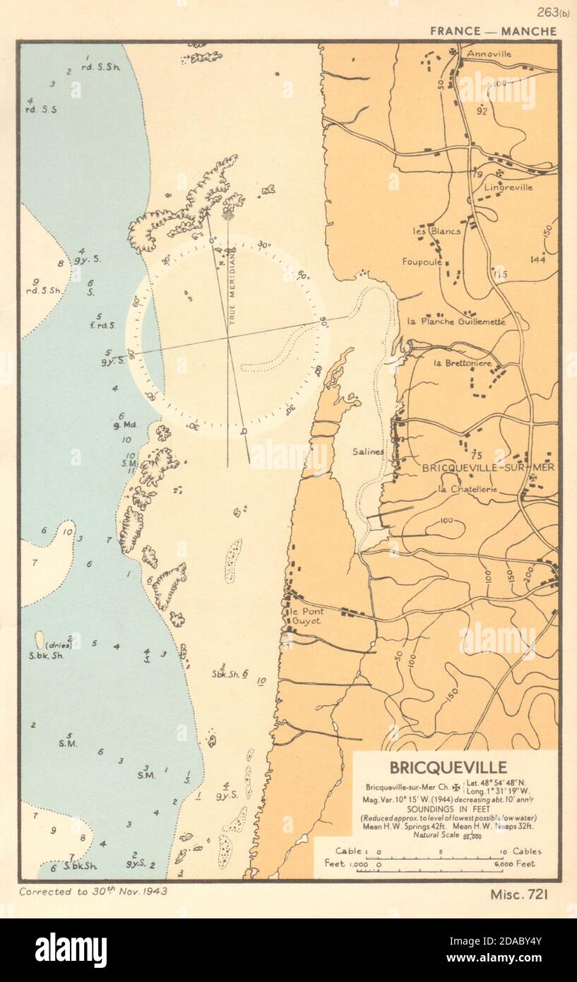 Carte de la côte de mer de Bricqueville-sur-Mer. Carte de planification du jour J. Touche AMIRAUTÉ 1943 Banque D'Images