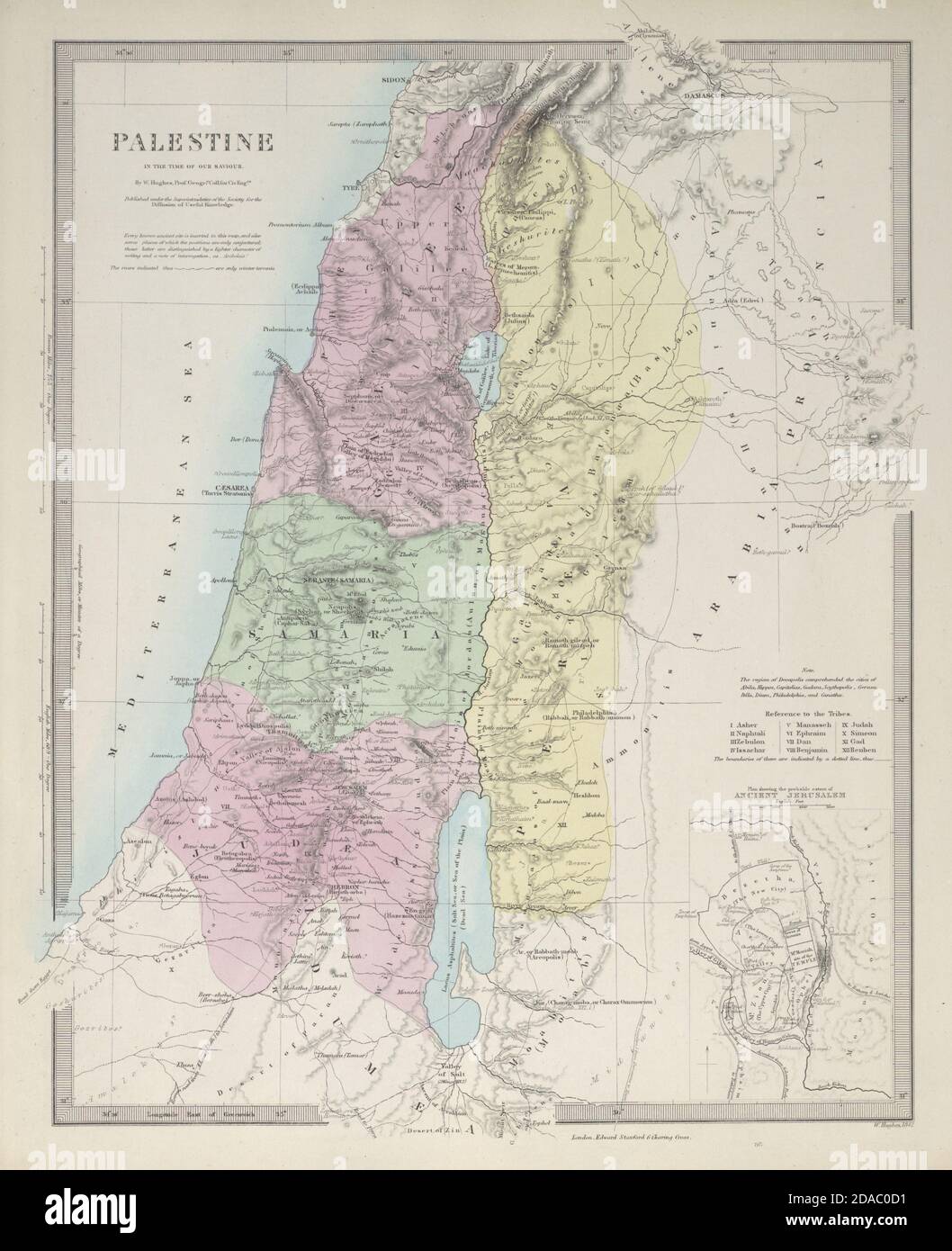 LA PALESTINE à l'époque de notre Sauveur. Jérusalem antique. Israël. Carte SDUK 1857 Banque D'Images