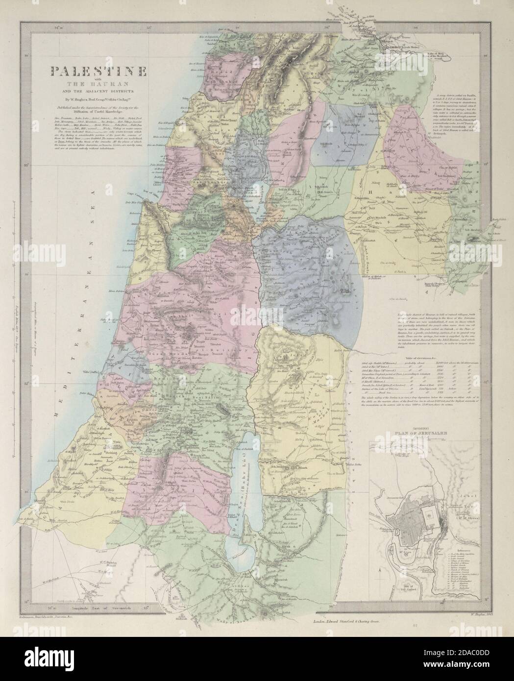 PALESTINE avec le Hauran. Israël Jordanie Syrie Liban. Jérusalem. Carte SDUK 1857 Banque D'Images