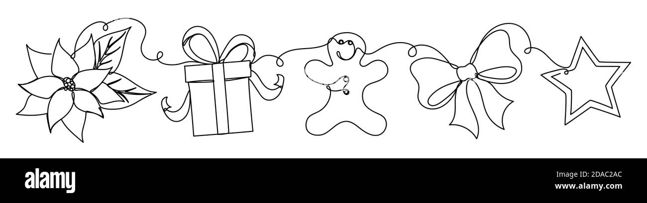 Ensemble de détails de noël dans un style linéaire. Illustration de Vecteur