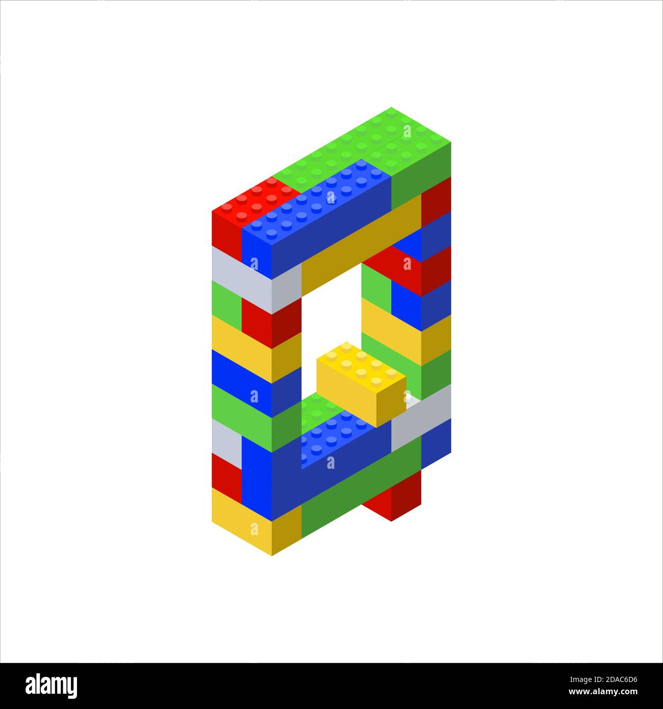 Police isométrique composée de blocs en plastique de couleur. Le concepteur pour enfants. Lettre Q. illustration vectorielle Illustration de Vecteur