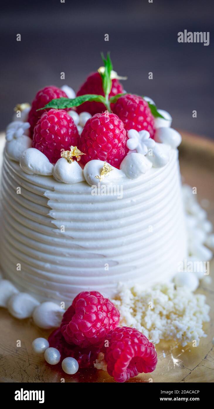 Mini mariage framboise - gâteau d'anniversaire Banque D'Images