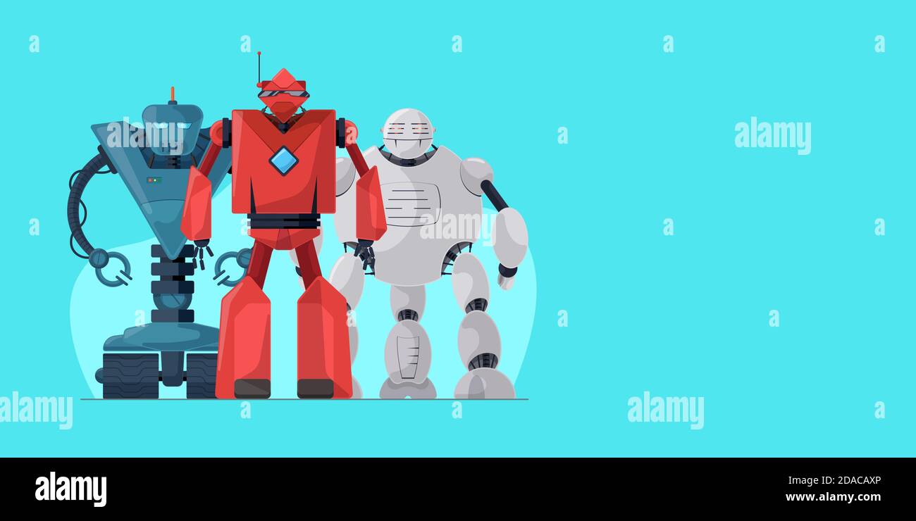 Jeu de caractères de dessin animé robot sur le modèle de bannière