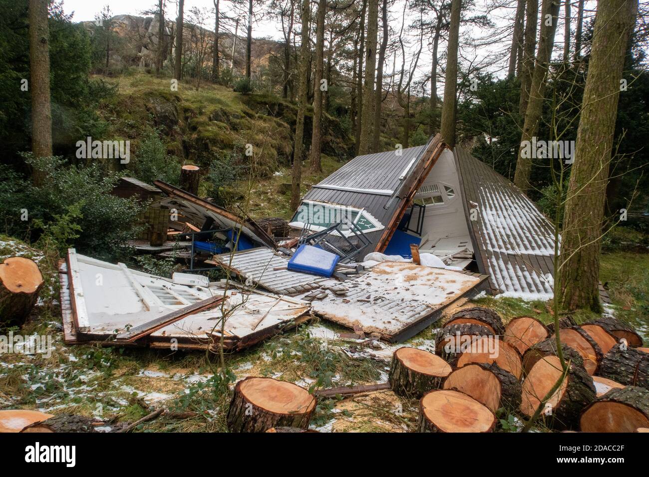 Dommages causés par la tempête au bâtiment YHA, Ogwen, Snowdonia Banque D'Images