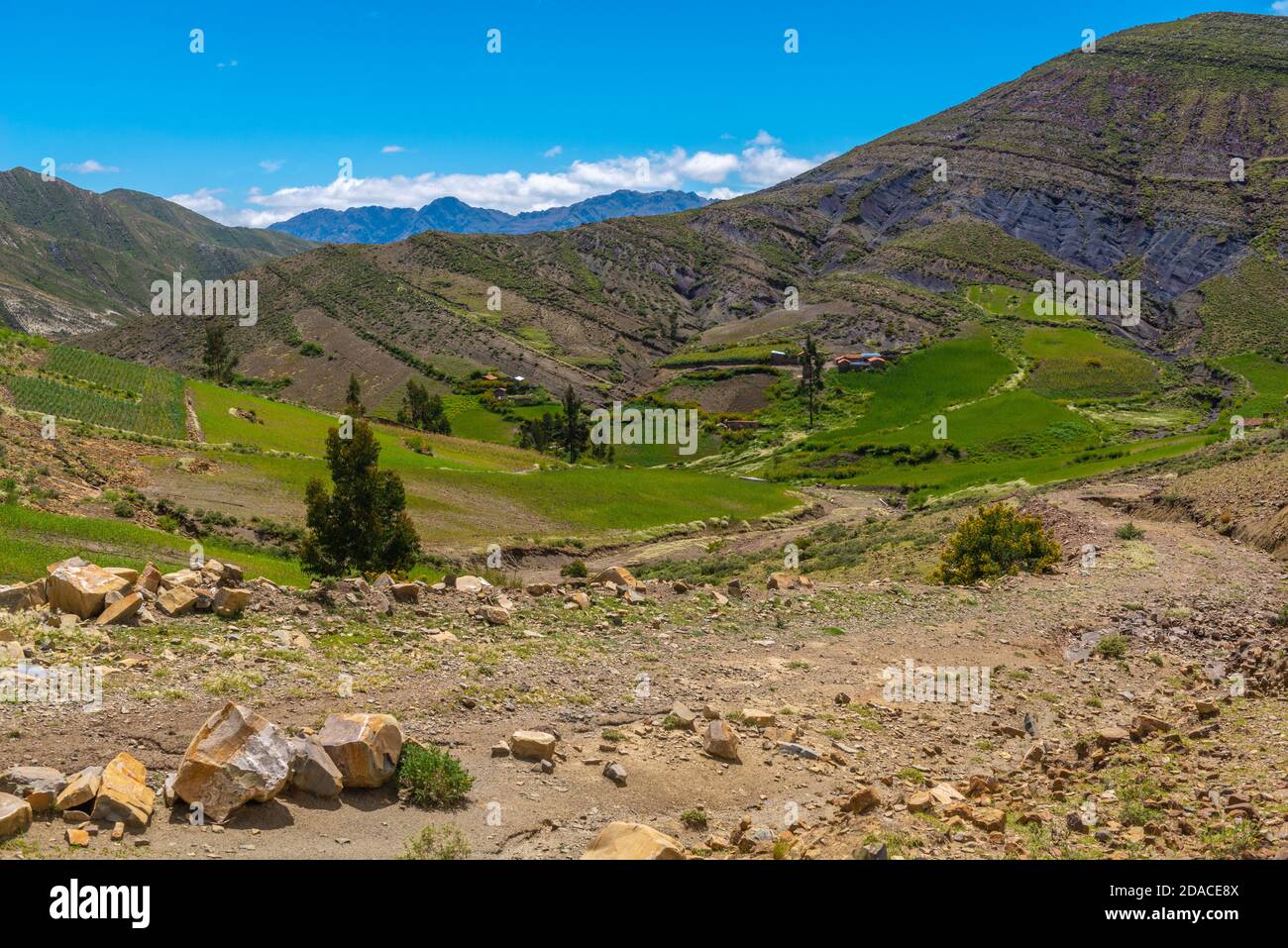 Paysage agricole dans la région de Maragua, Departamento sucre, Cordillera Central, Andes, Bolivie, Amérique latine Banque D'Images
