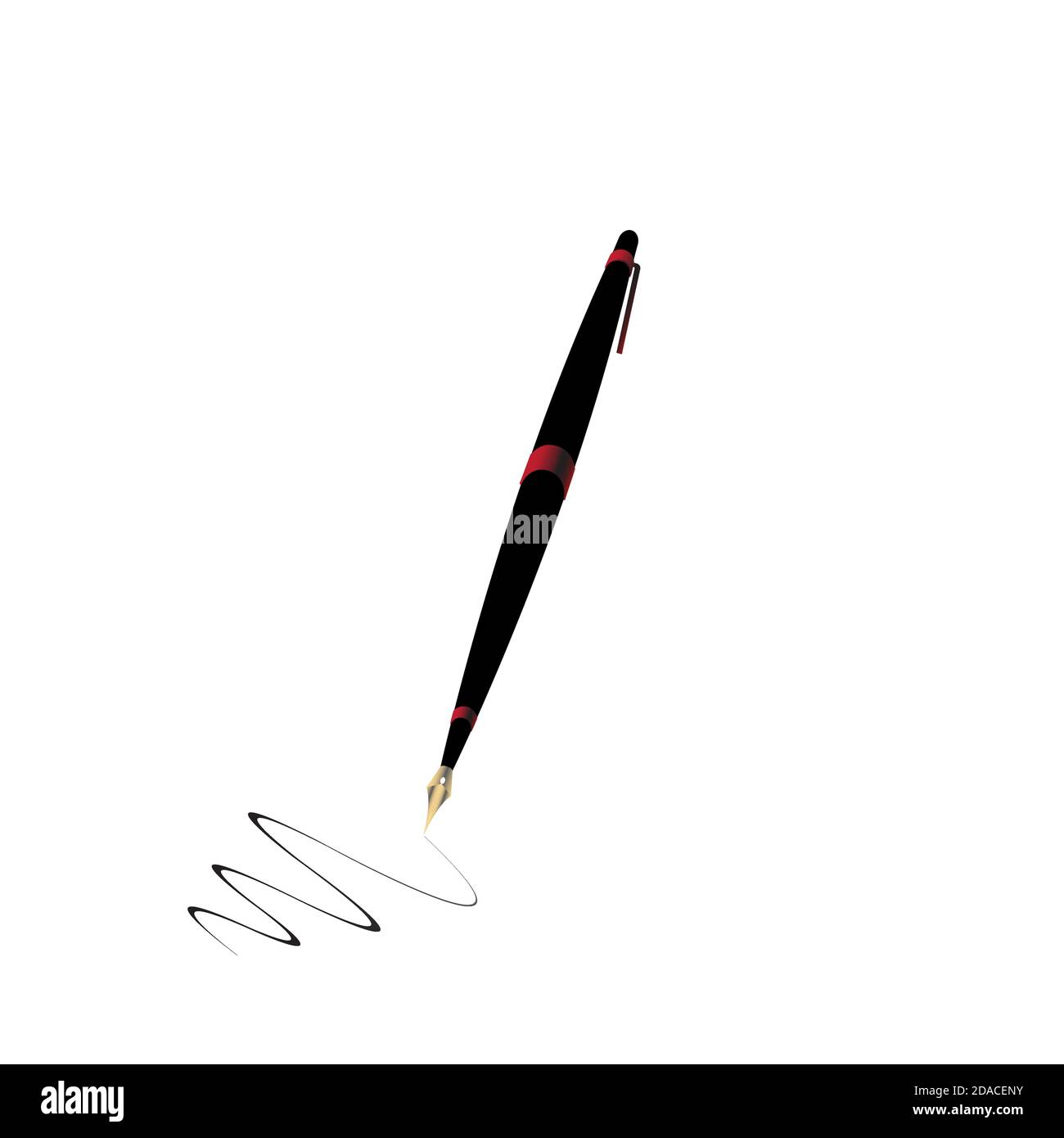 Stylo plume noir et rouge avec dessin ligne sur papier sur fond blanc Image  Vectorielle Stock - Alamy