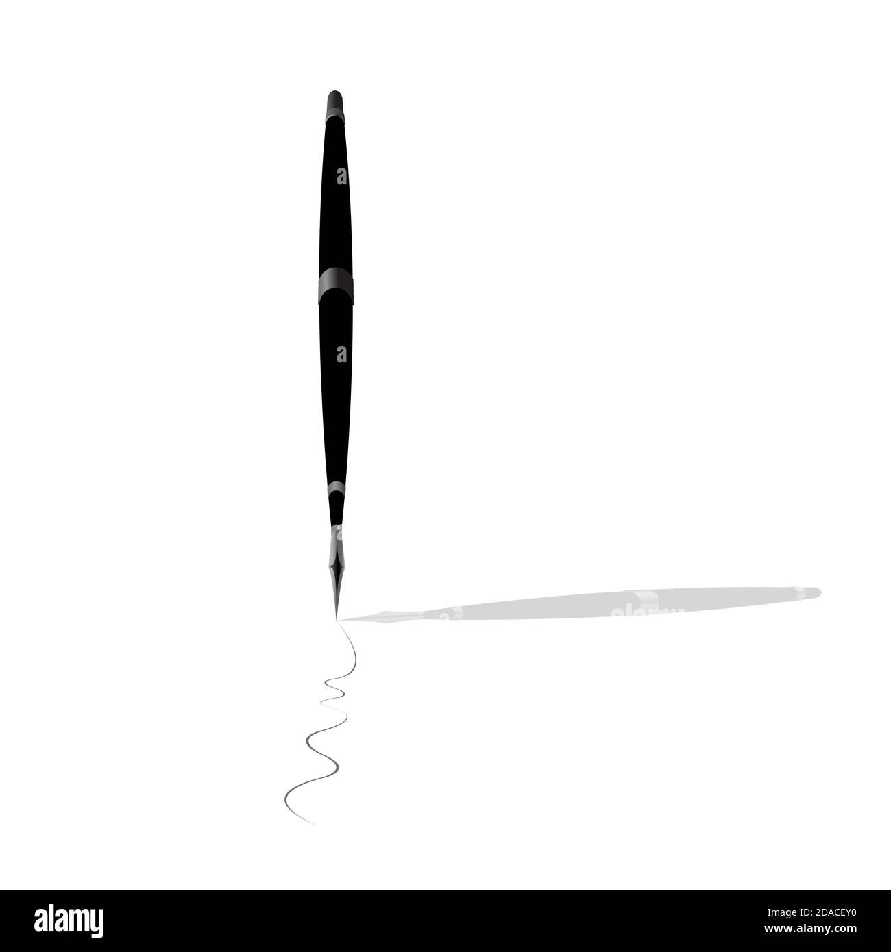 Stylo plume de couleur noire avec ligne de dessin activée papier sur fond blanc Illustration de Vecteur