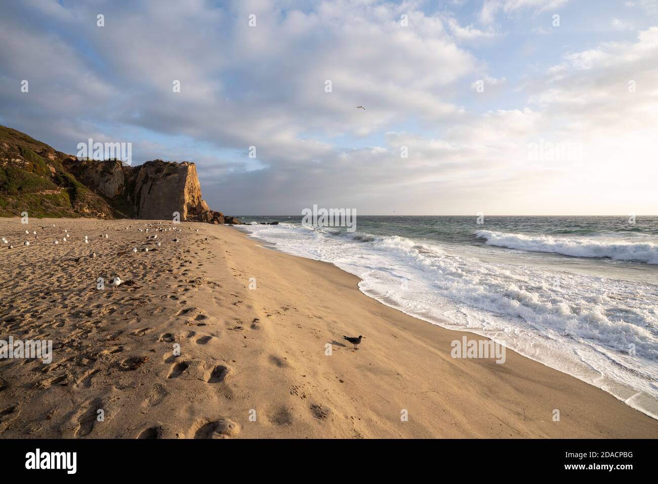 L'après-midi, vue panoramique sur la plage de Westward et le parc national de point Dume à Malibu, en Californie. Banque D'Images