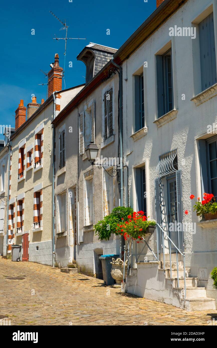 France, cher (18), Vierzon, rue Paul Lafargue, maisons anciennes Banque D'Images
