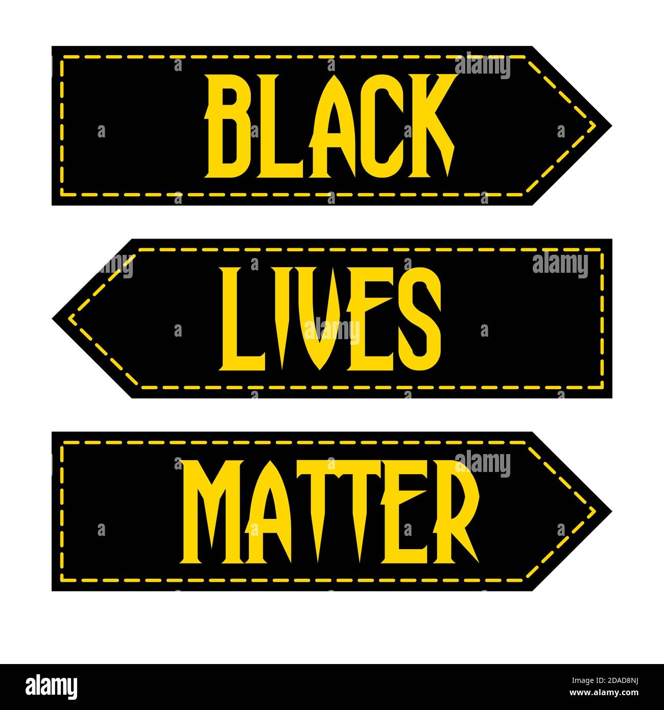 Black Lives Matter Modern Label bannière, design concept, signe, avec texte jaune et tiret ligne sur un fond blanc. Banque D'Images