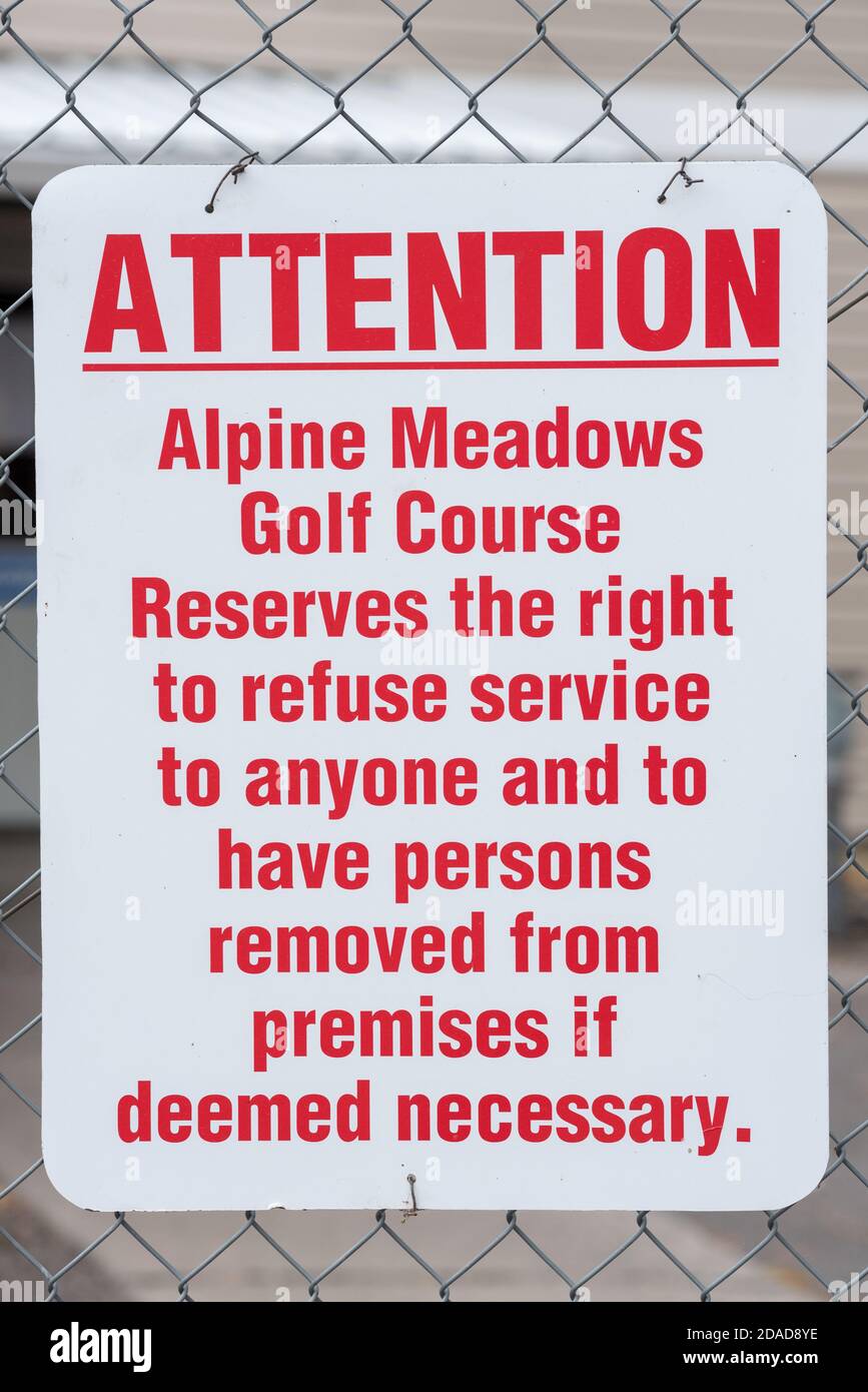Panneau au parcours de golf Alpine Meadows à Enterprise, Oregon. Banque D'Images