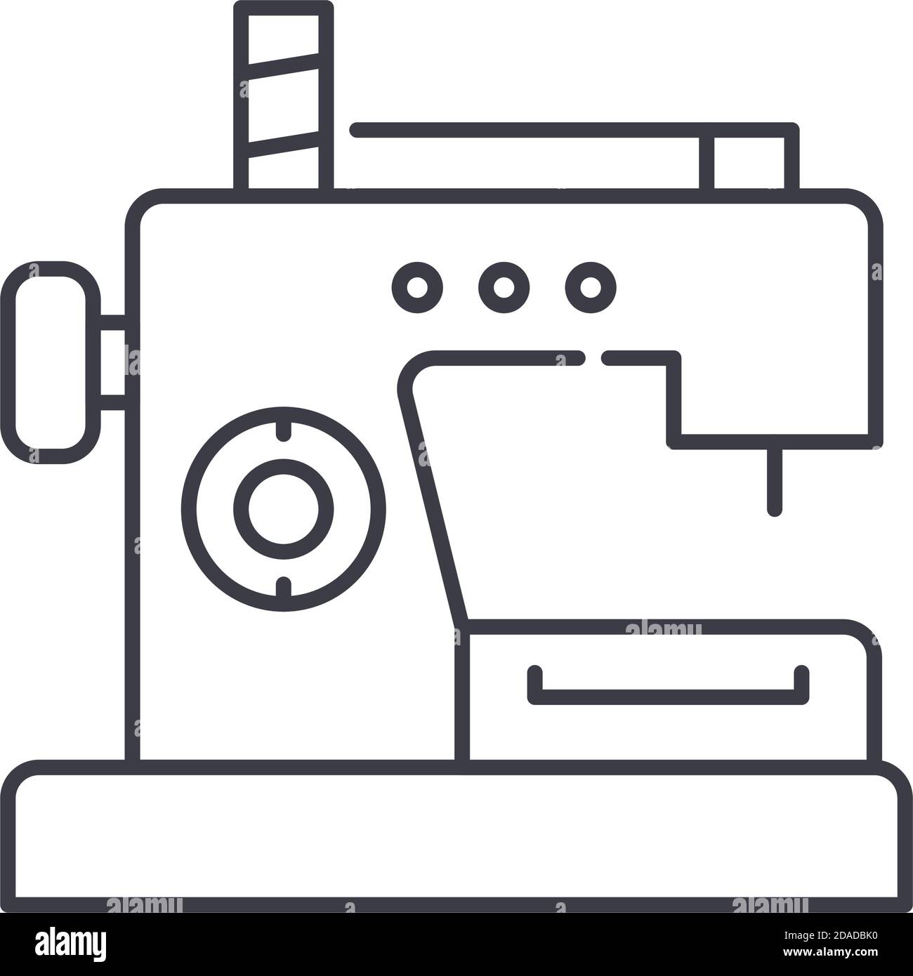 Icône de magasin de machine à coudre, illustration isolée linéaire, vecteur de ligne mince, signe de conception de Web, symbole de concept de contour avec trait modifiable sur blanc Illustration de Vecteur