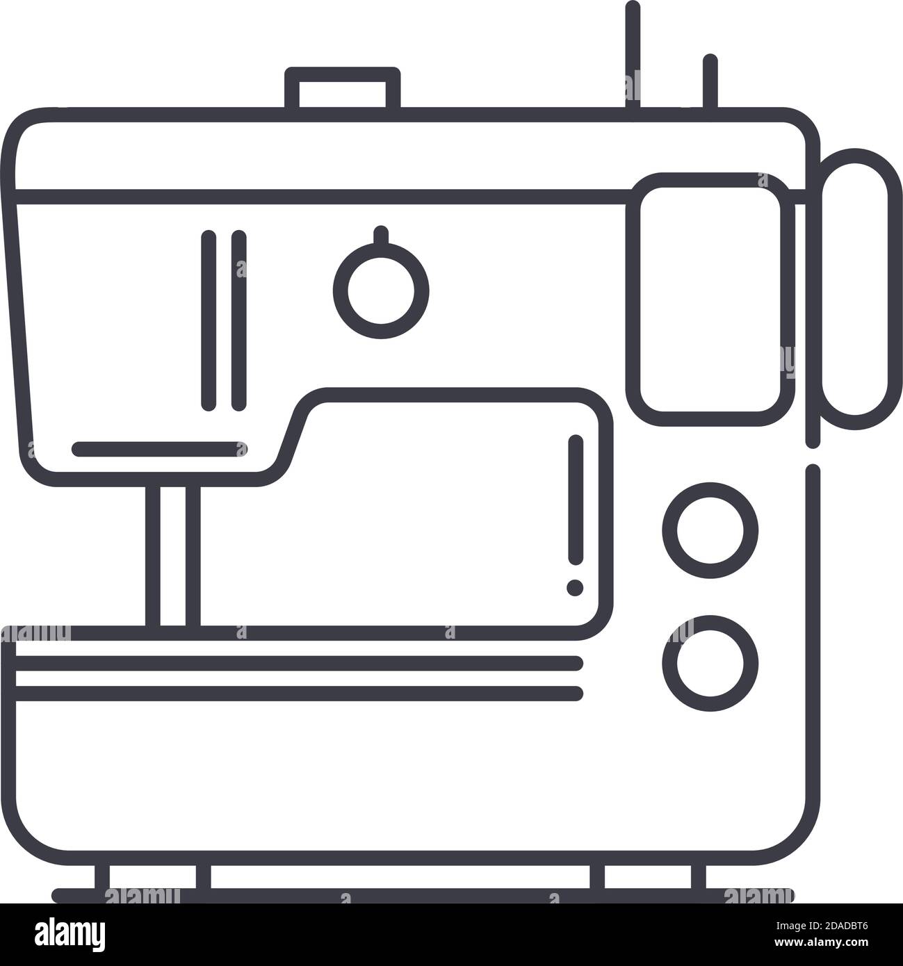 Icône de machine à coudre, illustration isolée linéaire, vecteur de ligne mince, signe de conception de Web, symbole de concept de contour avec contour modifiable sur fond blanc. Illustration de Vecteur