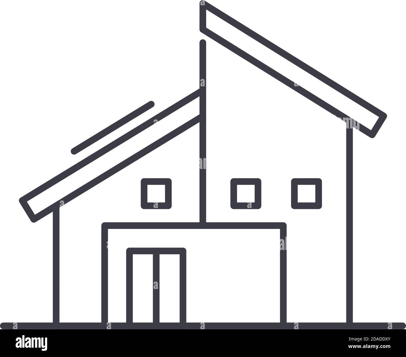 Icône de cottage semi-détaché, illustration isolée linéaire, vecteur de ligne mince, signe de conception Web, symbole de concept de contour avec trait modifiable sur blanc Illustration de Vecteur