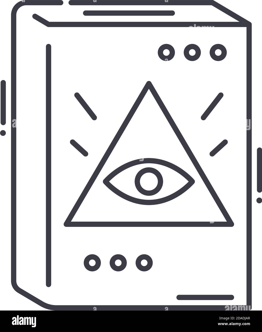 Icône de livre magique, illustration isolée linéaire, vecteur de ligne mince, signe de web design, symbole de concept de contour avec trait modifiable sur fond blanc. Illustration de Vecteur