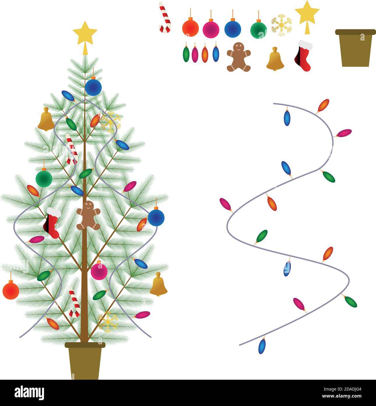 Éléments d'arbre de Noël , éléments décoratifs , conception plate Illustration de Vecteur