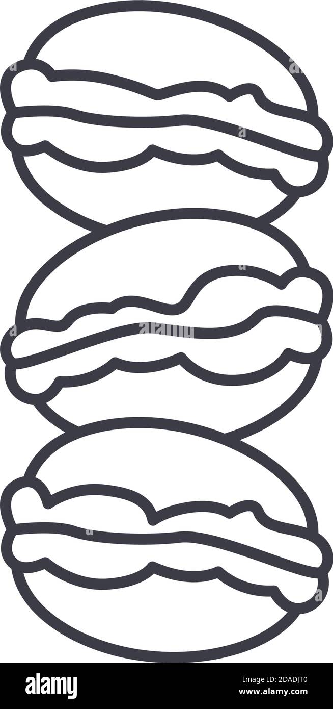 Icône de macarons, illustration isolée linéaire, vecteur de ligne mince, signe de conception Web, symbole de concept de contour avec contour modifiable sur fond blanc. Illustration de Vecteur