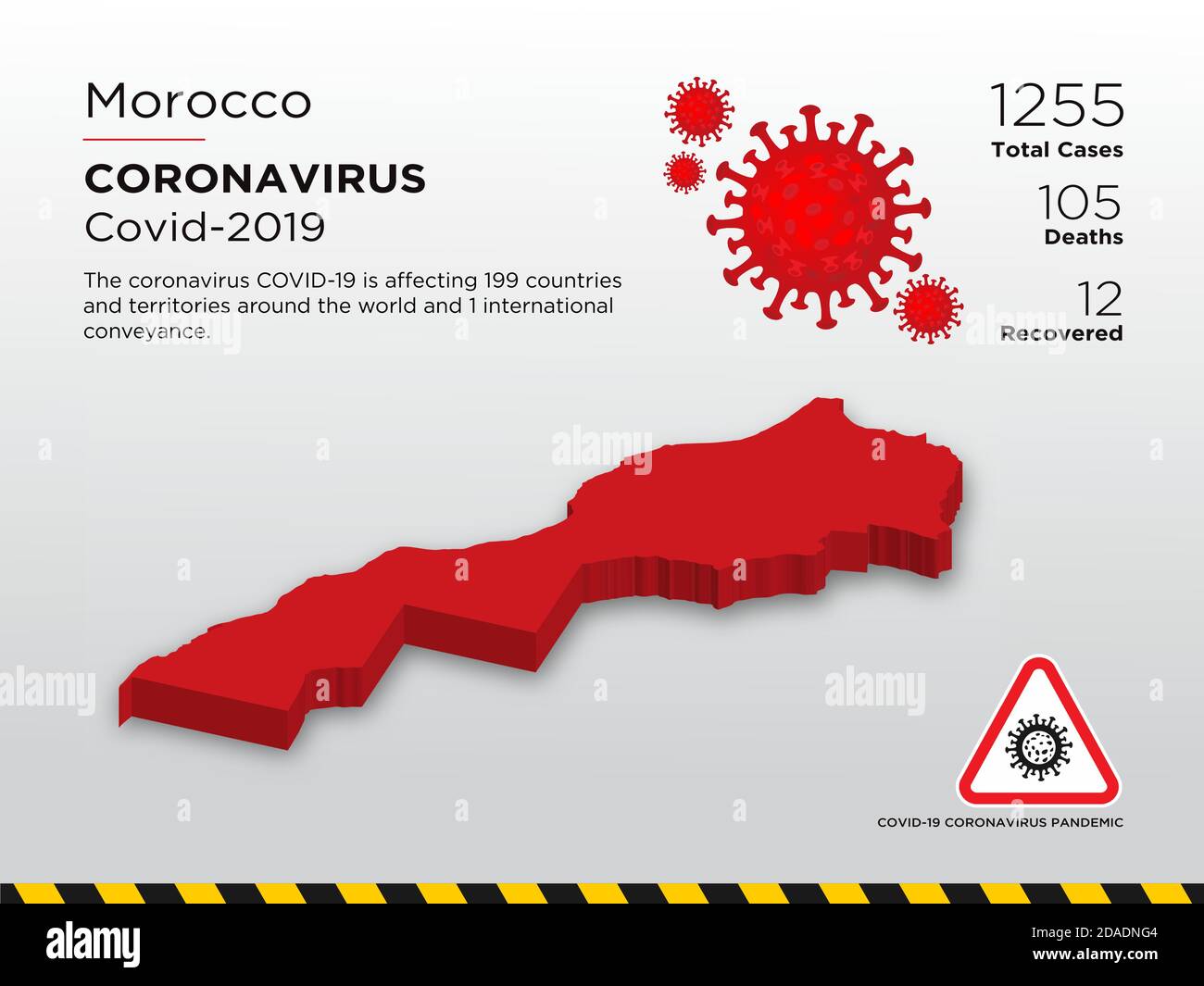 Modèle de conception de la carte 3D du coronavirus du pays touché par le Maroc Illustration de Vecteur