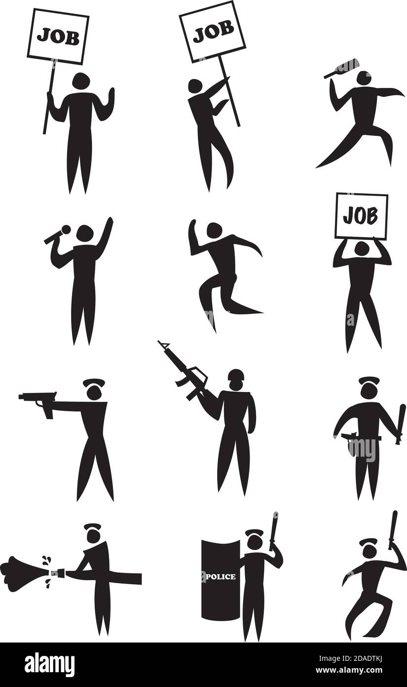 Illustration vectorielle de l'icône homme avec étiquette de travail et application de loi. Concept de protestation de l'emploi. Illustration de Vecteur