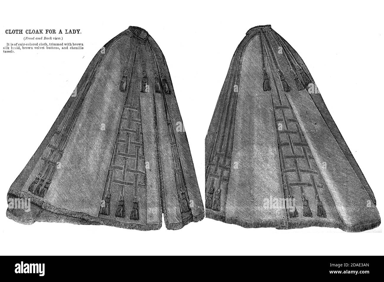 Cloak for a Lady (avant et arrière) de Godey's Lady's Book and Magazine, décembre 1864, Volume LXIX, (Volume 69), Philadelphie, Louis A. Godey, Sarah Josepha Hale, Banque D'Images