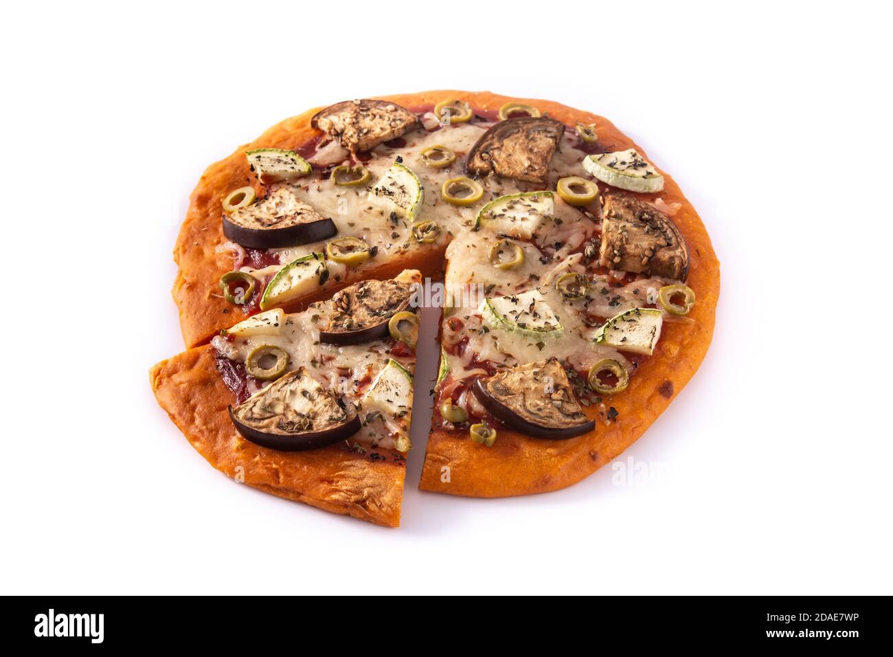 Pizza à la citrouille d'automne avec légumes isolés sur fond blanc Banque D'Images