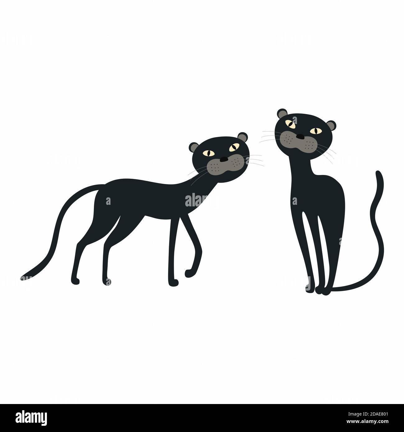 Mignon Ensemble De Dessin Anime Black Panther Isole Sur Fond Blanc Image Vectorielle Stock Alamy