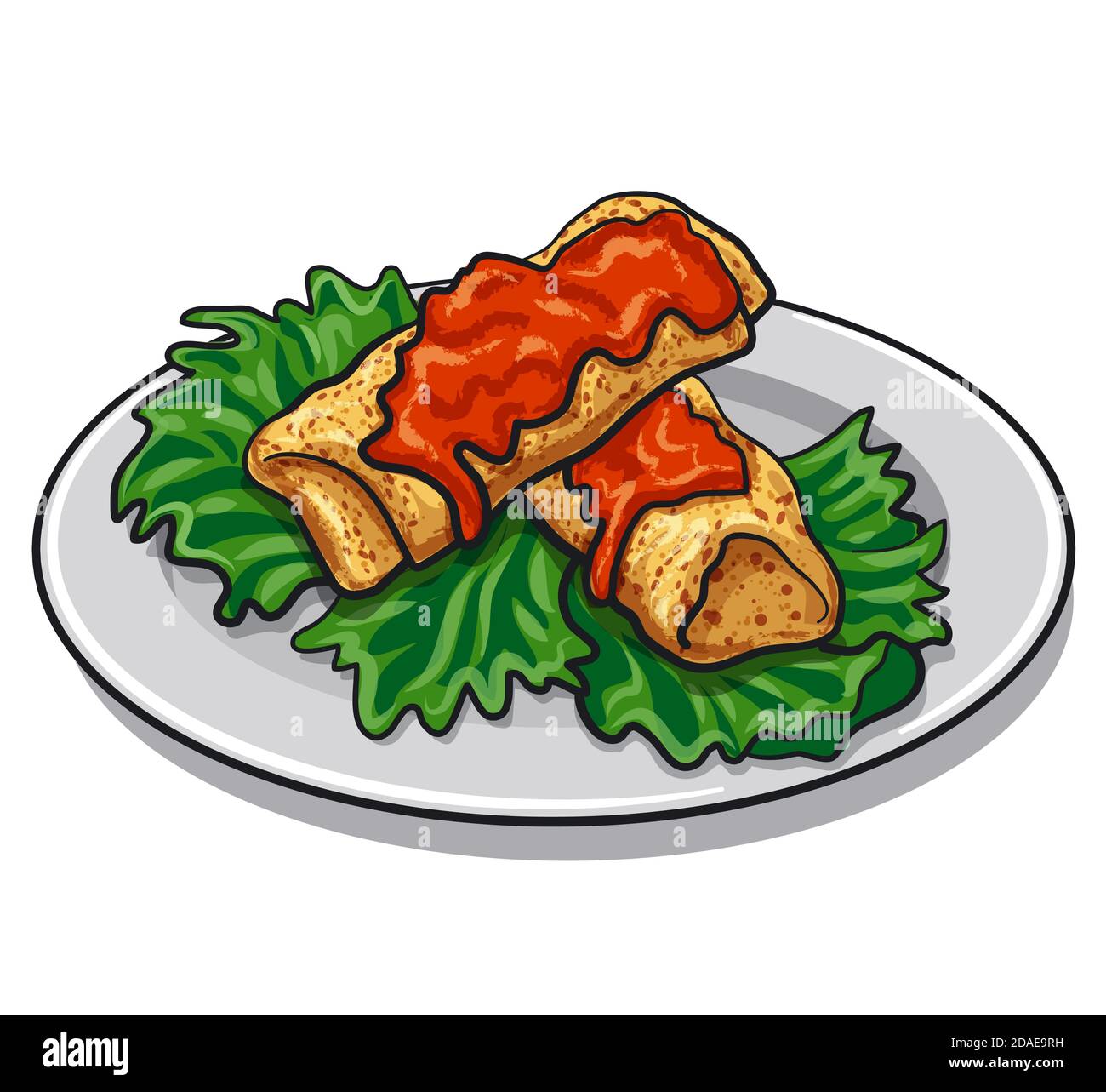 illustration des crêpes cuites à la sauce tomate et à la laitue sur la plaque Illustration de Vecteur illustration des crêpes cuites à la sauce tomate et à la laitue sur la plaque Illustration de Vecteur