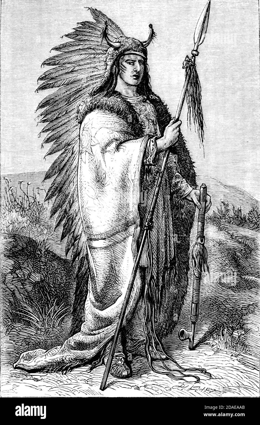 Sioux (ou Oceti Sakowin) Chef gravure sur bois de la race humaine par Figuerer, Louis, (1819-1894) publication en 1872 Editeur: New York, Appleton Banque D'Images