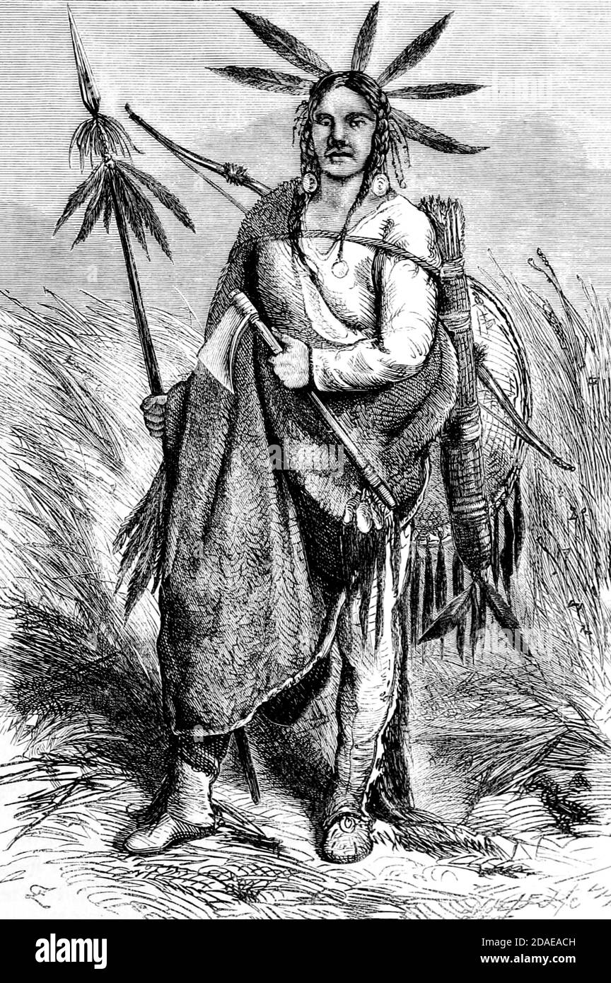Chayene (Shiennes [Cheyenne]) Chef gravure sur bois de la race humaine par Figuier, Louis, (1819-1894) publication en 1872 Editeur: New York, Appleton Banque D'Images
