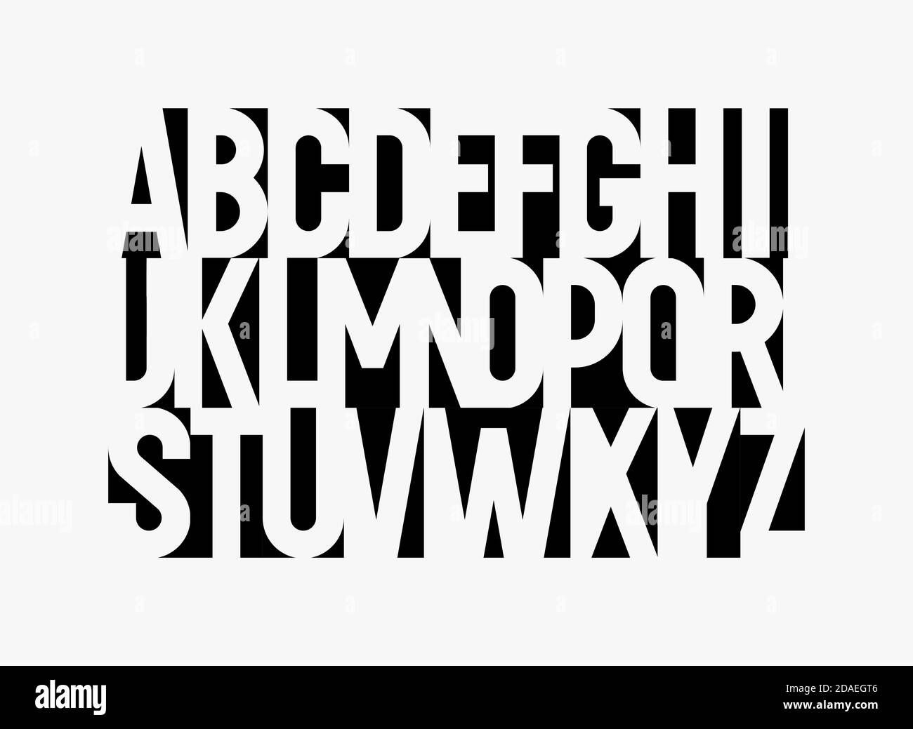 AAlphabet espace négatif impressionnant. Police de découpe de papier noir, type moderne pour logo, titre, monogramme, lettrage créatif et typographie maxi. Minimale Illustration de Vecteur