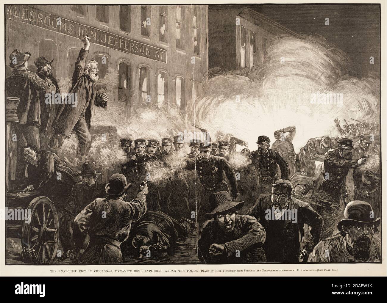 Illustration illustrant la violence de Haymarket Square Riot, Chicago, Illinois, 4 mai 1886. Publié dans Harper's Weekly, le 15 mai 1886. Banque D'Images