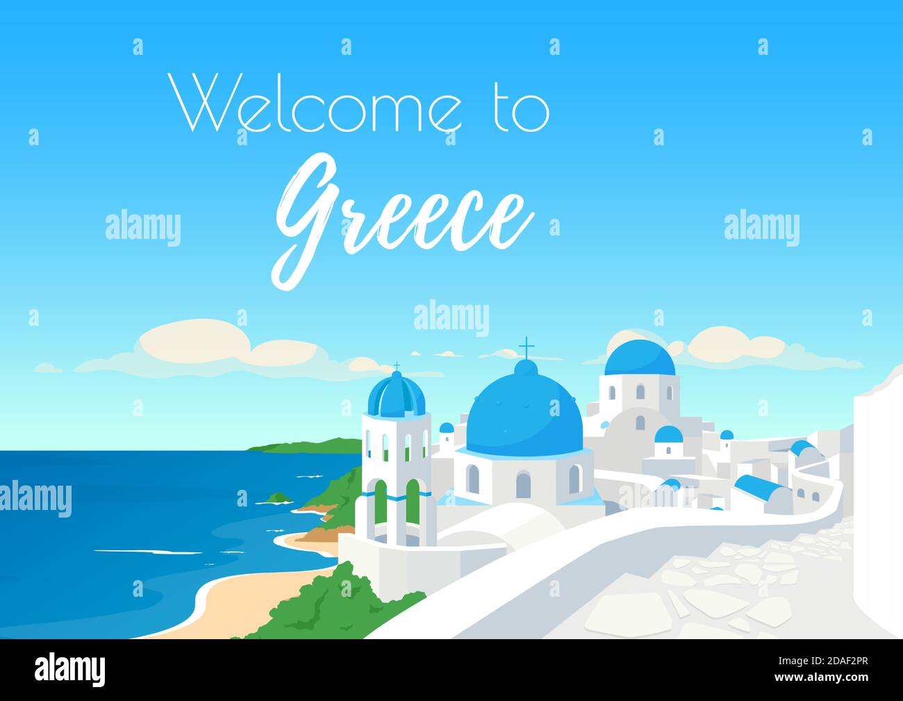 Bienvenue dans le modèle de vecteur plat d'affiche pour la Grèce Illustration de Vecteur