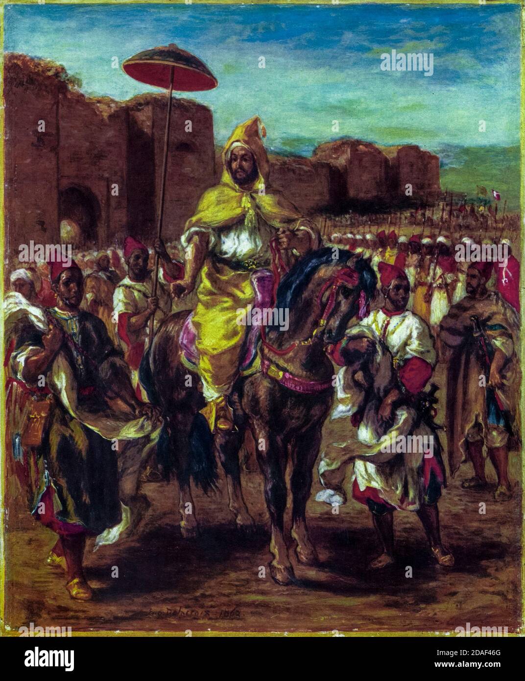 Eugène Delacroix, le sultan du Maroc et son entourage, peinture, 1862 Banque D'Images