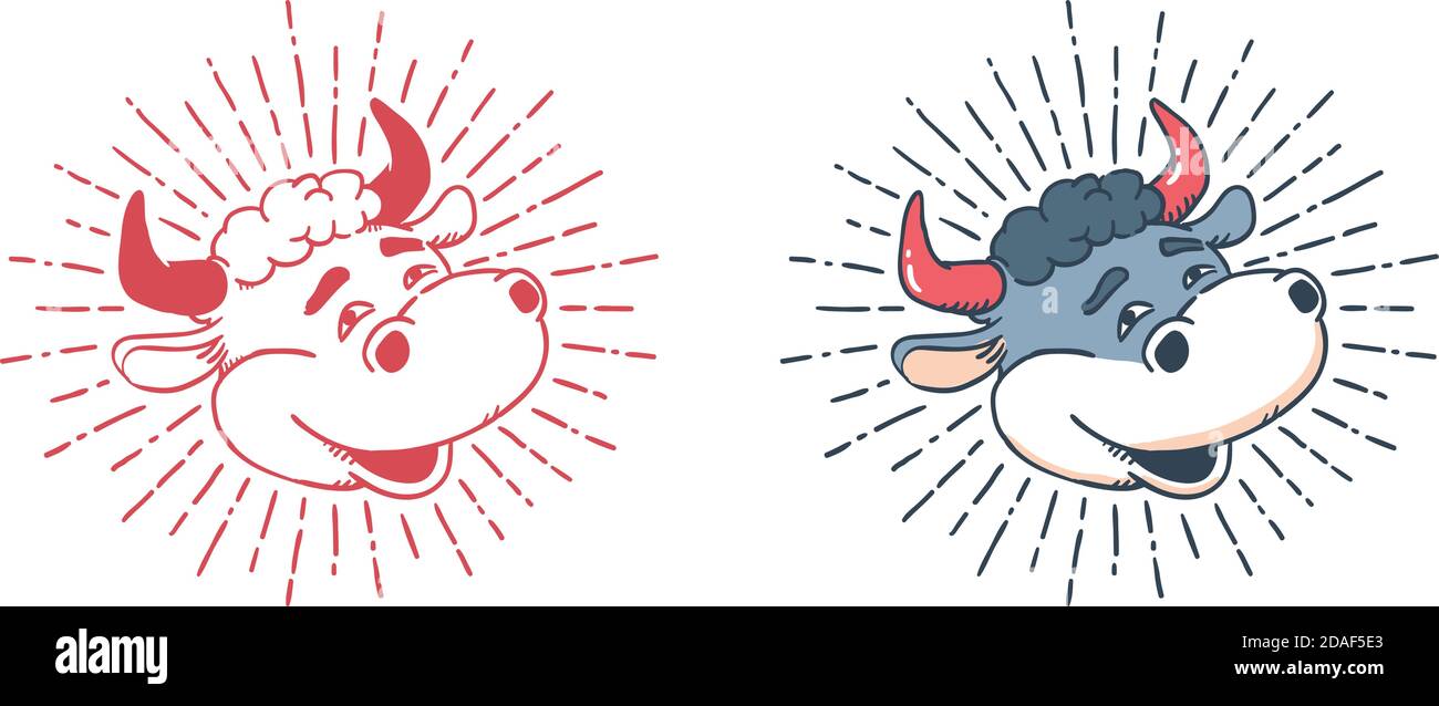 Tête de taureau souriante de dessin animé vintage Illustration de Vecteur