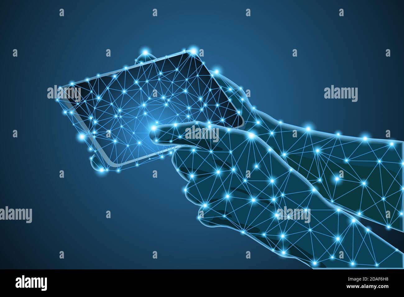 Mains tenant le smartphone mobile bas poly filaire Illustration de Vecteur