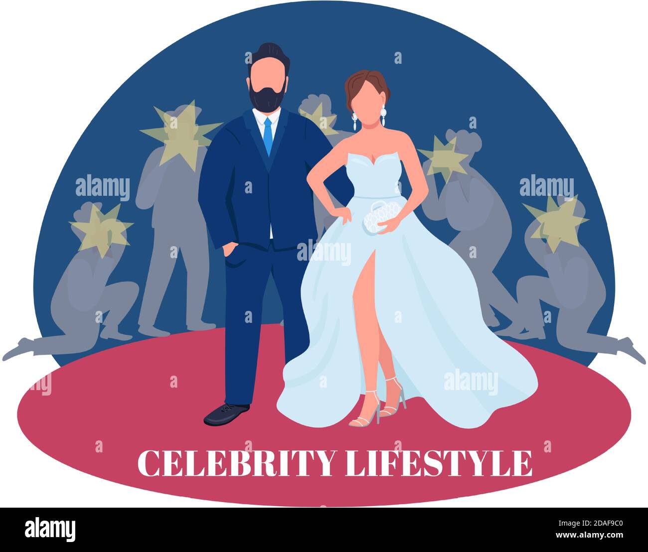 Couple de célébrités sur tapis rouge 2D vecteur web bannière, affiche Illustration de Vecteur