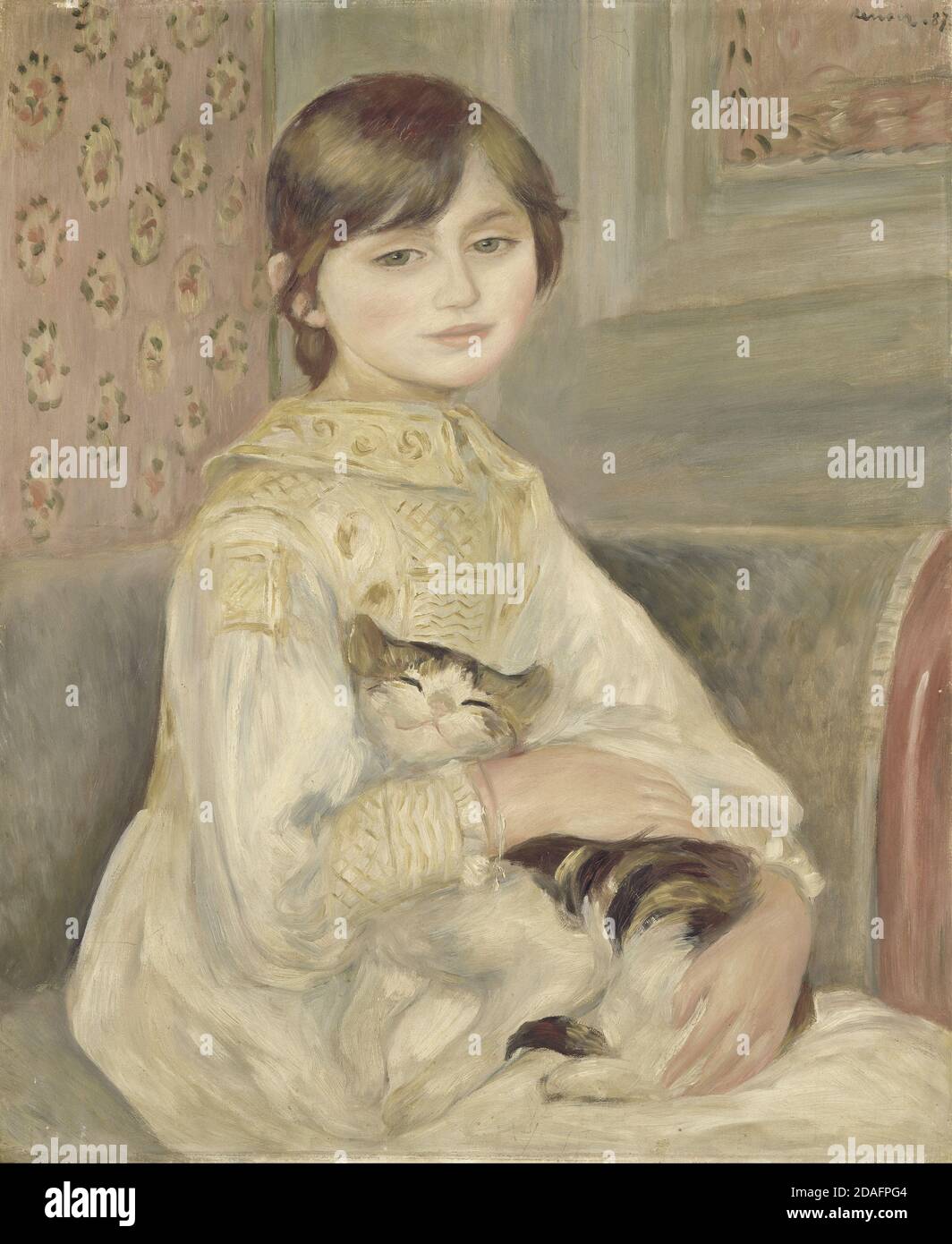 Titre: Julie Manet avec chat Créateur: Pierre Auguste Renoir Date: 1887 Moyen: Huile sur toile dimension: 65 x 54 cm emplacement: Musée d'Orsay, Paris Banque D'Images