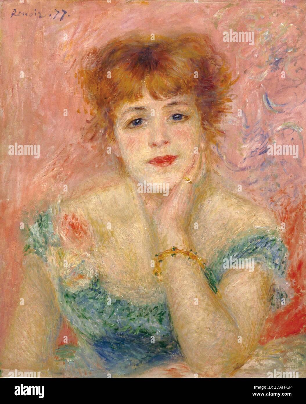Titre: Portrait de l'actrice Jeanne Samary Créateur: Pierre Auguste Renoir Date: 1877 Moyen: Huile sur toile dimension: 56 x 47 cm emplacement: Musée Pouchkine, Moscou Banque D'Images