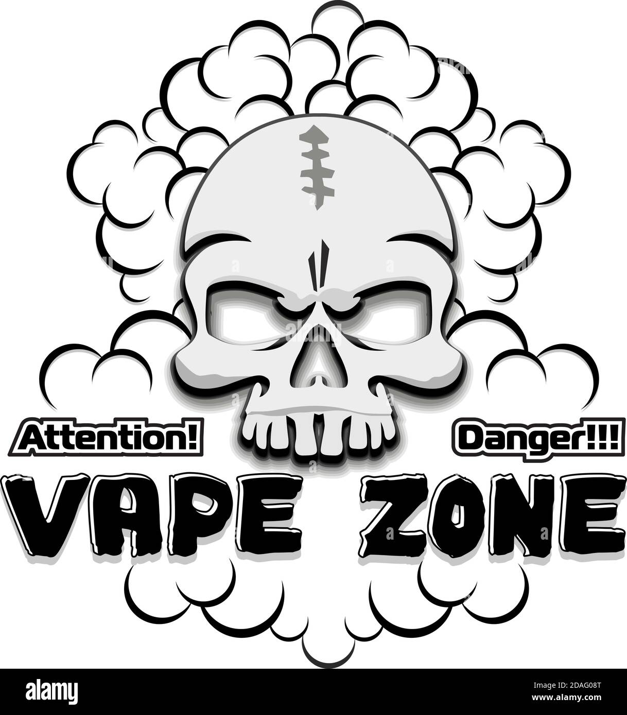 VAPE, logo e-cigarette, emblème. Crâne avec fumée. Illustration, vecteur  Image Vectorielle Stock