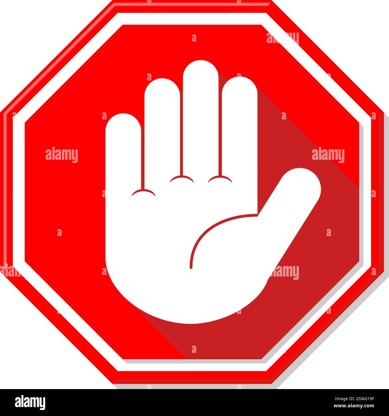 Panneau stop rouge avec symbole ou icône représentant une main blanche. Illustration, vecteur Illustration de Vecteur