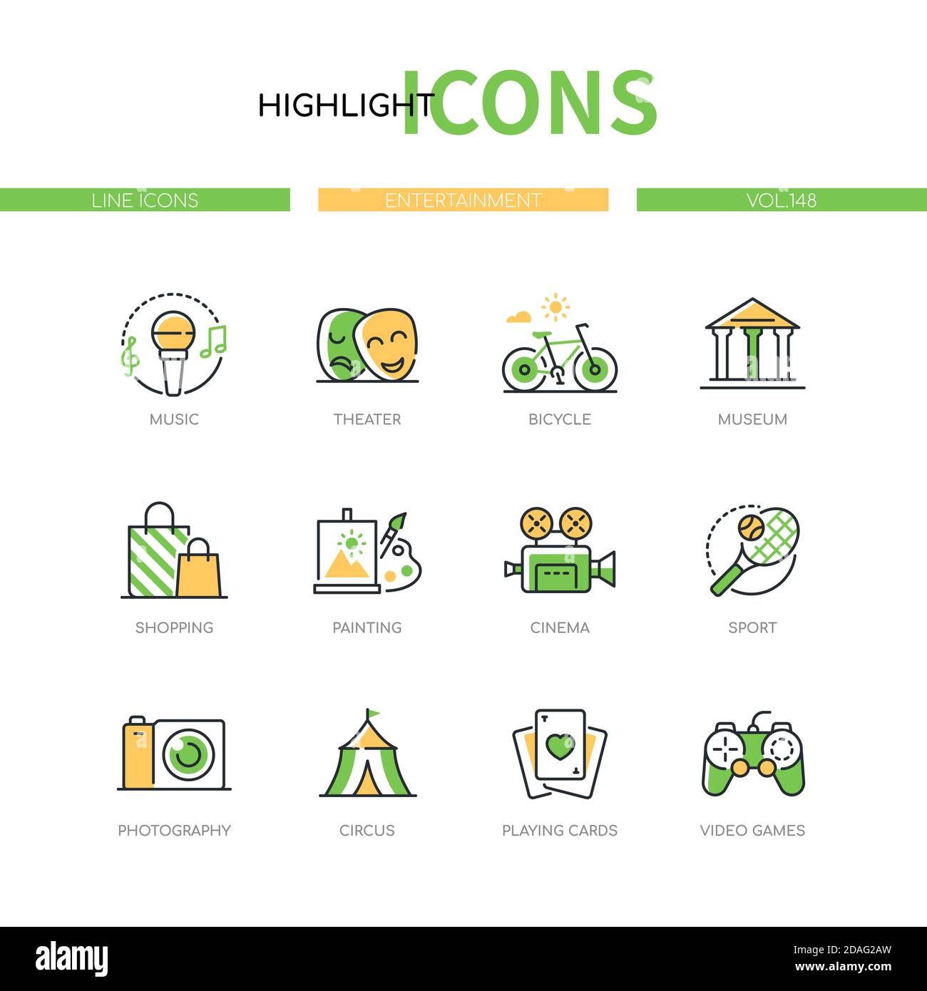 Divertissement - ensemble d'icônes de style moderne Illustration de Vecteur