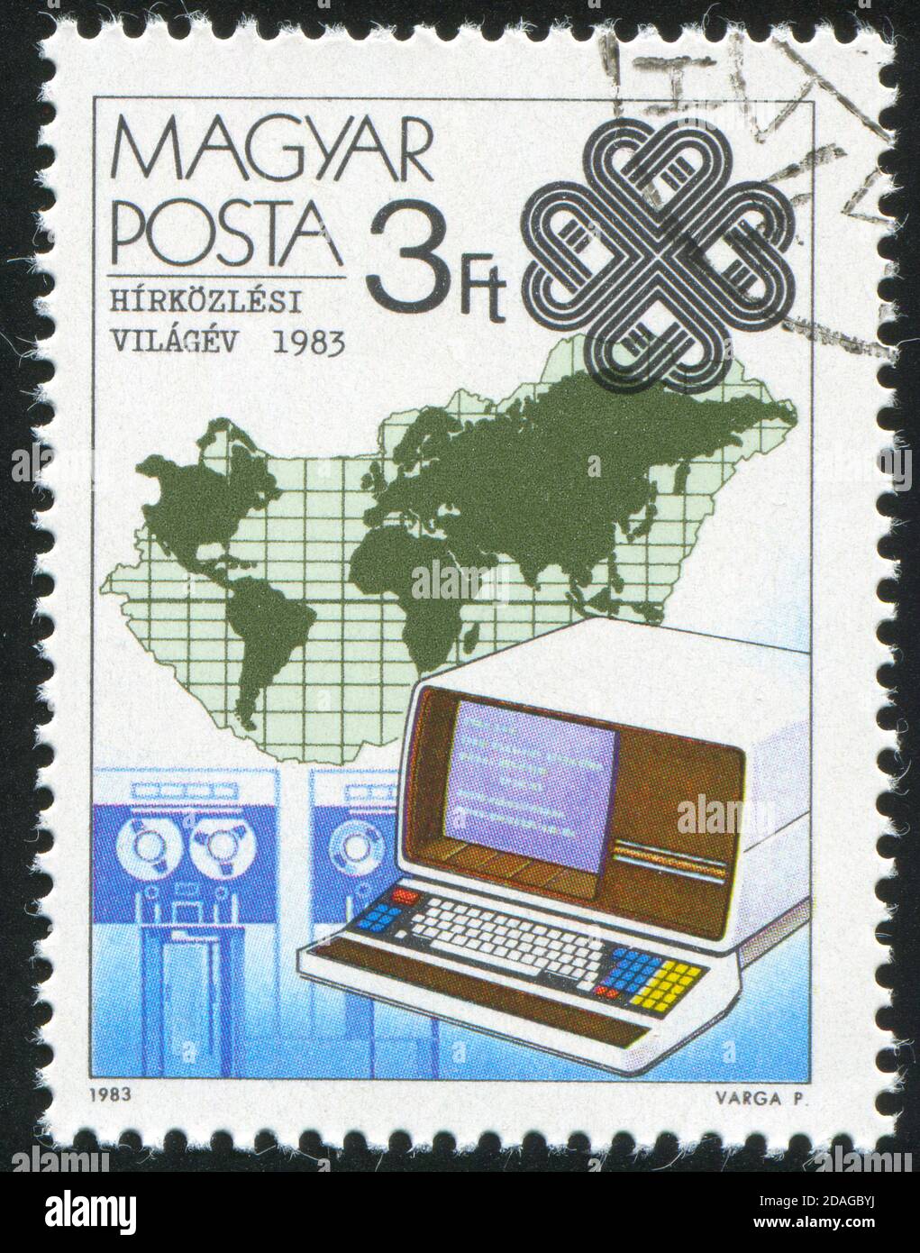HONGRIE - VERS 1983 : timbre imprimé par la Hongrie, montre le télétexte et la carte, vers 1983 Banque D'Images