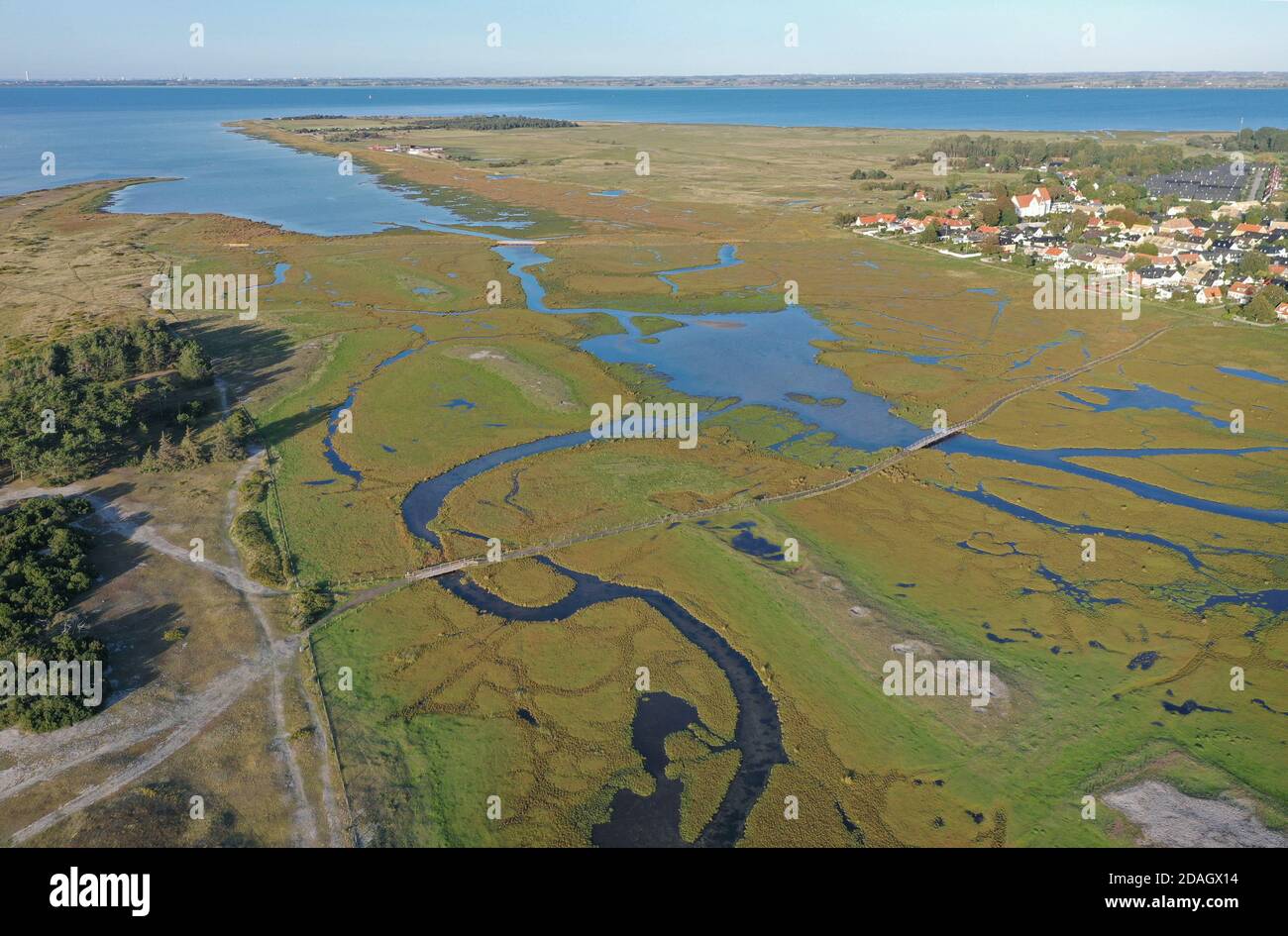 Kanoer, étendue d'eau et groenland à l'Oeresund au nord de Hamnvaegen, vue aérienne, Suède, Skane Banque D'Images