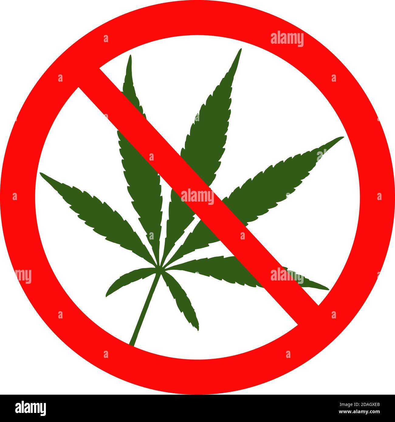 Illustration vectorielle de restriction rouge avertissement pas de signe de marijuana avec feuille de chanvre verte, cannabis et autres drogues interdites Illustration de Vecteur