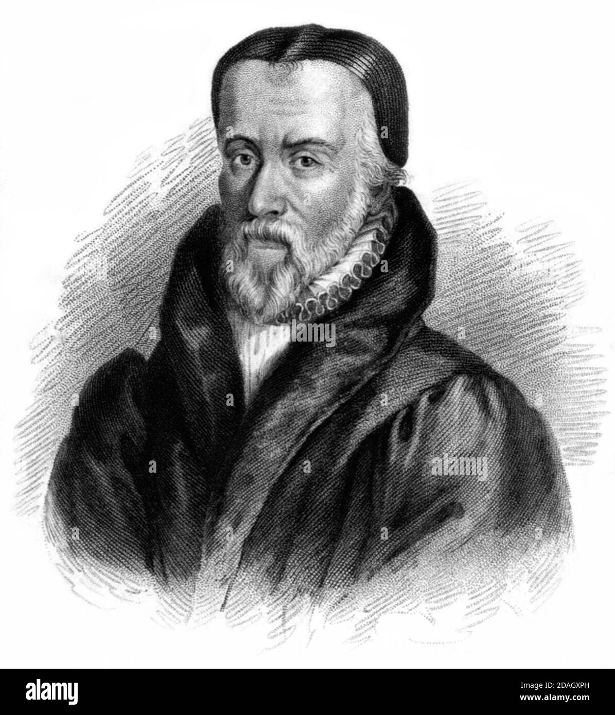 William Tyndale (1494 - 1536) était un érudit et figure de premier plan de la Réforme Protestante qui, à l'encontre de l'Église catholique et du gouvernement anglais, traduit la Bible en anglais, pour lequel il a été étranglé et brûlé sur le bûcher en 1536. Banque D'Images