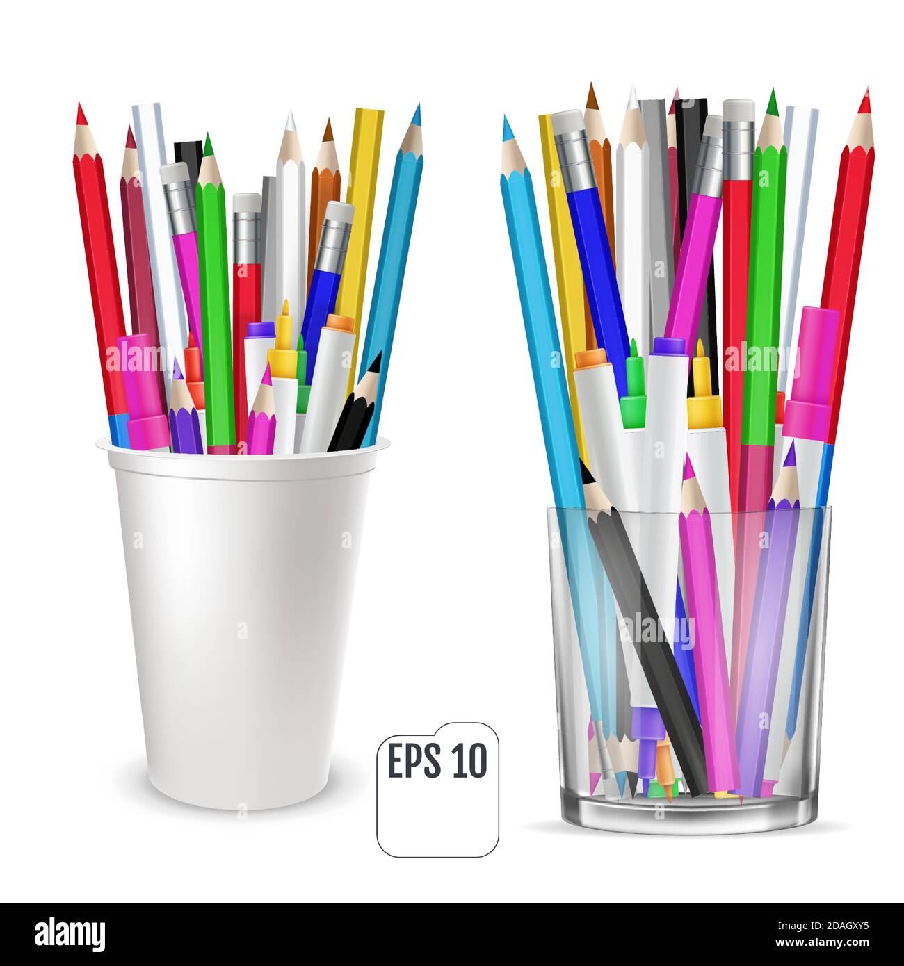 Crayons De Couleur Et Crayons De Feutre En Verre Image Vectorielle Stock Alamy