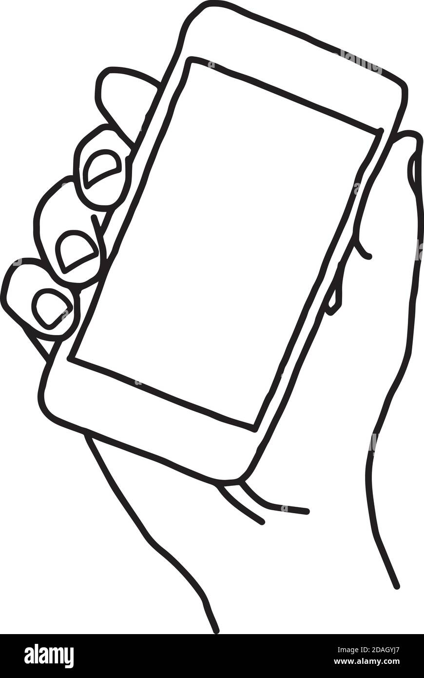 dessin de la main droite de la main droite de la main droite de l'homme téléphone portable intelligent Illustration de Vecteur